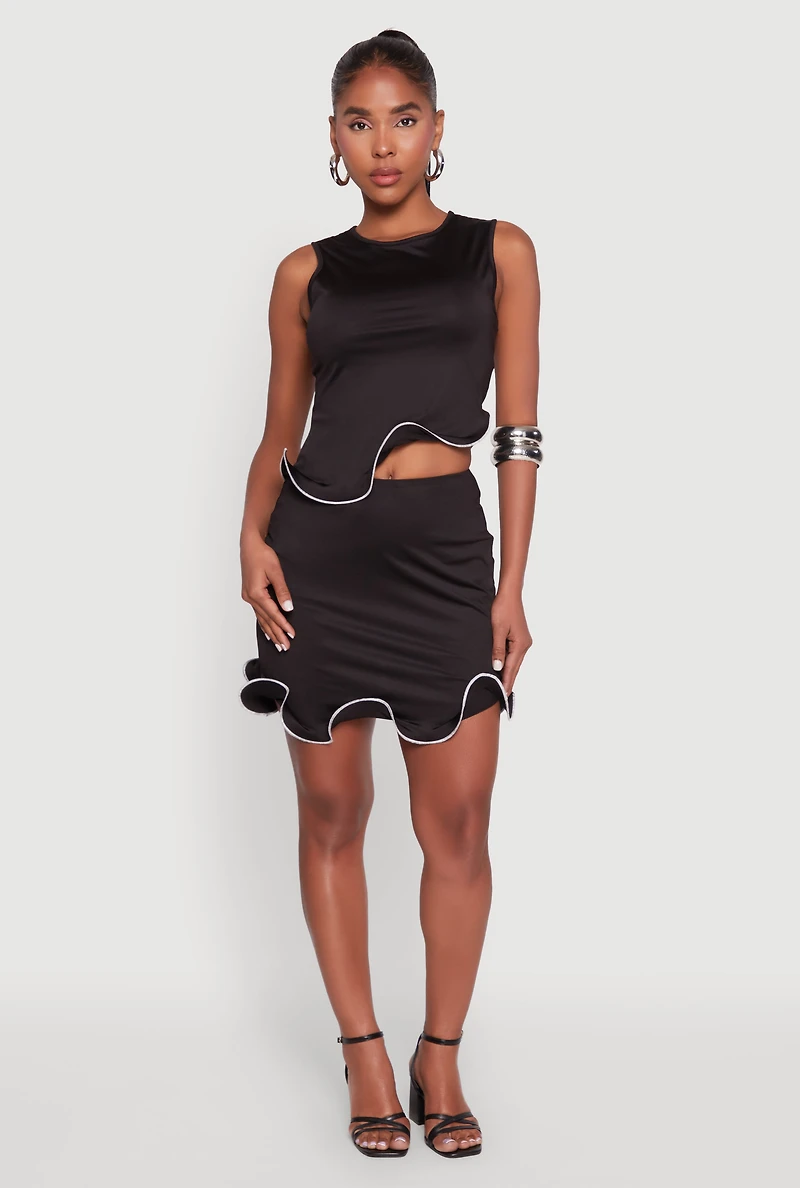 Womens Wave Structured Sleeveless Crop Top, Black, Size L