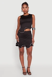 Womens Wave Structured Sleeveless Crop Top, Black, Size L
