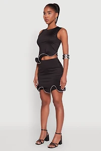Womens Wave Structured Sleeveless Crop Top, Black, Size L