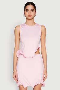 Womens Wave Structured Sleeveless Crop Top, Pink, Size S