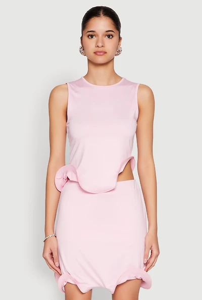 Womens Wave Structured Sleeveless Crop Top, Pink, Size L