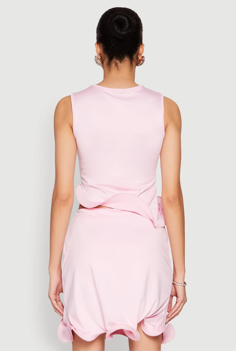 Womens Wave Structured Sleeveless Crop Top, Pink, Size S