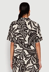 Womens Palm Leaf Print Button Front Shirt, Multi,