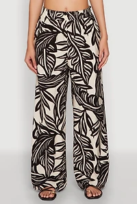 Palm Leaf Print Wide Leg Pants