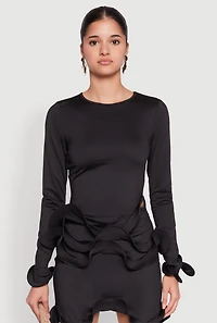 Womens Long Sleeve Wired Ruffle Blouse, Black, Size M
