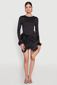 Womens Long Sleeve Wired Ruffle Blouse, Black, Size M