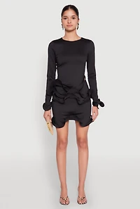 Womens Long Sleeve Wired Ruffle Blouse, Black, Size M