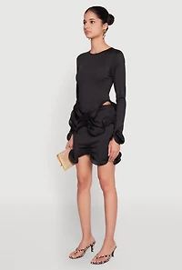Womens Long Sleeve Wired Ruffle Blouse, Black, Size M