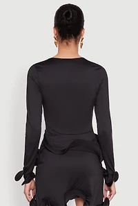 Womens Long Sleeve Wired Ruffle Blouse, Black, Size M