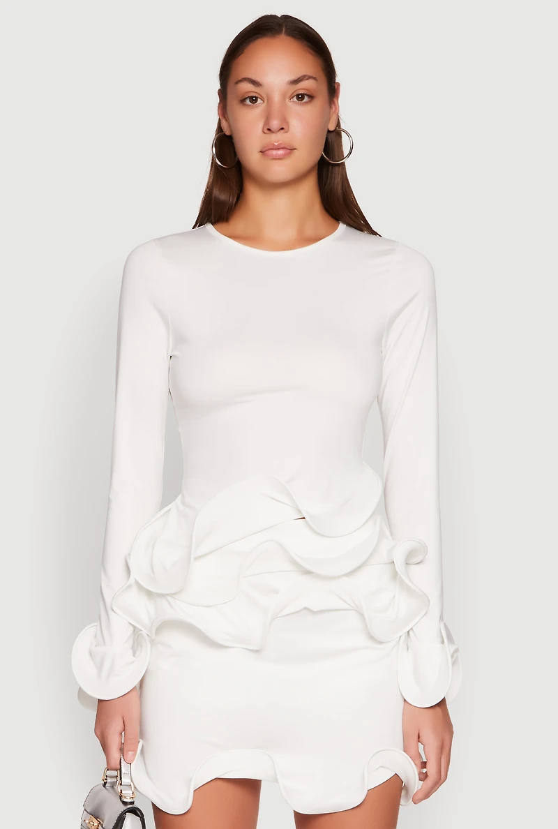 Long Sleeve Wired Ruffle Blouse