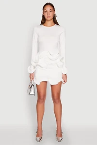 Womens Long Sleeve Wired Ruffle Blouse, White, Size M