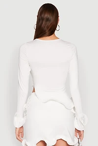 Womens Long Sleeve Wired Ruffle Blouse, White, Size M