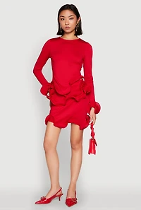 Womens Long Sleeve Wired Ruffle Blouse, Red, Size S