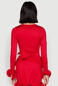Womens Long Sleeve Wired Ruffle Blouse, Red, Size S