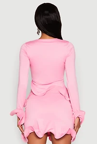 Womens Long Sleeve Wired Ruffle Blouse, Pink, Size M