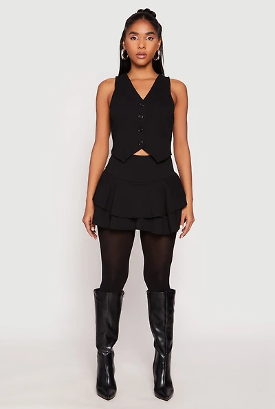 Crepe Knit High Waisted Tiered Skort