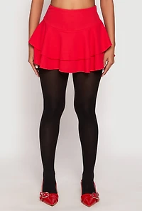 Womens Crepe Knit High Waisted Tiered Skort, Red, Size M