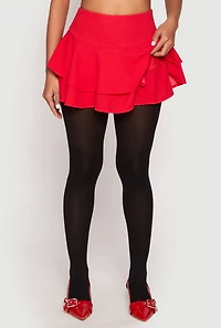 Womens Crepe Knit High Waisted Tiered Skort, Red, Size M