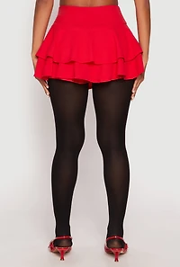 Womens Crepe Knit High Waisted Tiered Skort, Red, Size M
