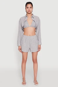 Womens High Waisted Pinstripe Shorts, Grey, Size XL