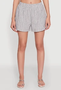 Womens High Waisted Pinstripe Shorts, Grey, Size XL
