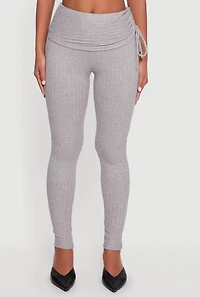 Brushed Rib Knit Fold Over Ruched Side Leggings