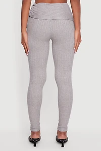 Brushed Rib Knit Fold Over Ruched Side Leggings