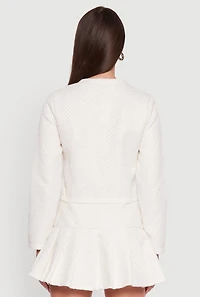 Womens Tweed Flap Pocket Cropped Button Front Blazer, White, Size XL