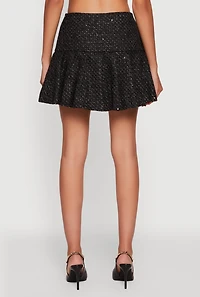 Womens Tweed Pleated Mini Skirt, Black,