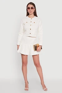 Womens Tweed Pleated Mini Skirt, White, Size L