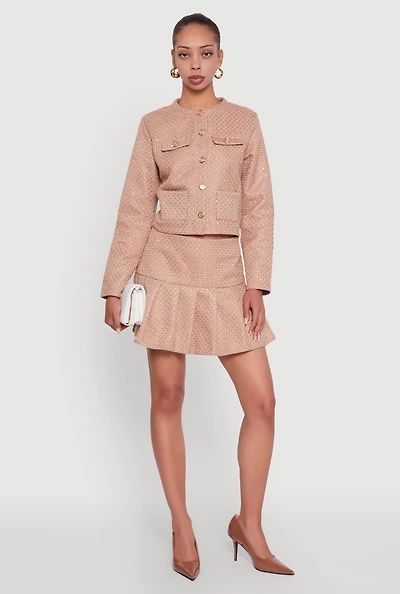 Womens Tweed Pleated Mini Skirt,