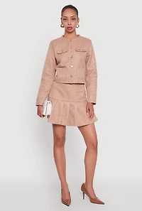 Womens Tweed Pleated Mini Skirt,
