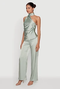 Satin Zip Front High Waisted Dress Pants