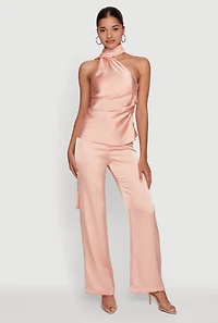 Satin Zip Front High Waisted Dress Pants