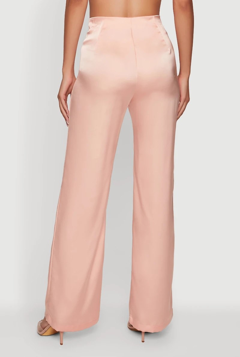 Satin Zip Front High Waisted Dress Pants