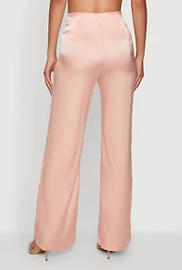 Satin Zip Front High Waisted Dress Pants