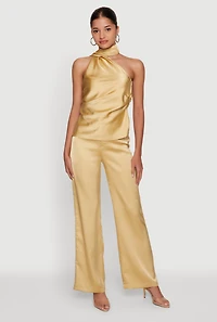 Satin Zip Front High Waisted Dress Pants