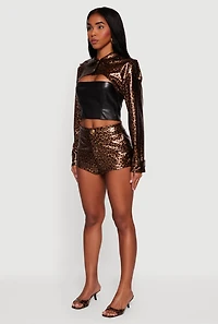 Leopard Print Faux Leather Button Front Bolero