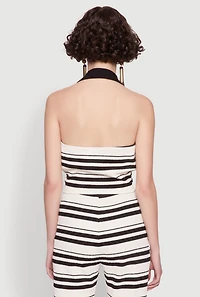 Textured Knit Striped Cropped Halter Top