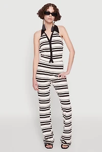 Womens Textured Knit Striped Flared Pants, Multi, Size L