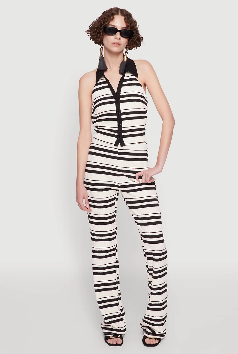 Womens Textured Knit Striped Flared Pants, Multi, Size M