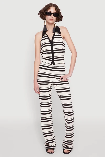 Womens Textured Knit Striped Flared Pants, Multi, Size M