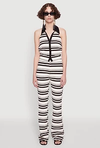 Womens Textured Knit Striped Flared Pants, Multi, Size L