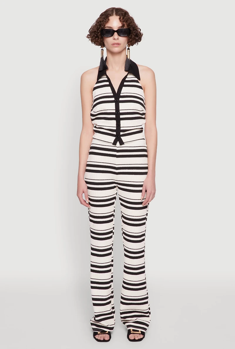 Womens Textured Knit Striped Flared Pants, Multi, Size M