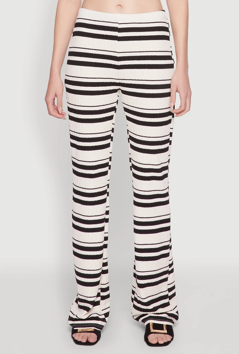 Womens Textured Knit Striped Flared Pants, Multi, Size L