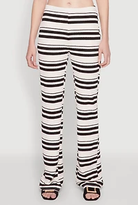 Womens Textured Knit Striped Flared Pants, Multi, Size L