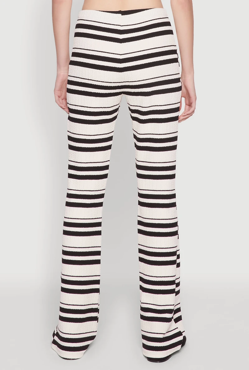 Womens Textured Knit Striped Flared Pants, Multi, Size L