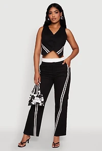 Womens Varsity Stripe Button Front Cropped Blazer Vest, Black, Size M