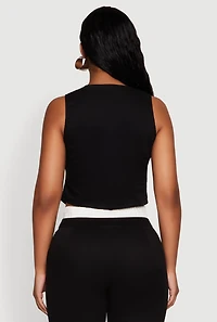 Womens Varsity Stripe Button Front Cropped Blazer Vest, Black, Size M