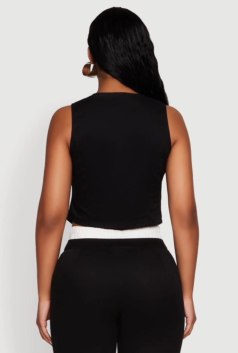 Womens Varsity Stripe Button Front Cropped Blazer Vest, Black, Size S